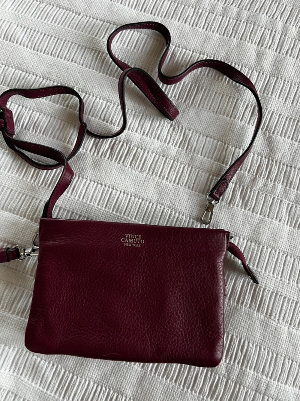 Vince Camuto Deep Wine Pebbled Leather Crossbody